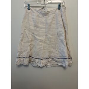 Nic + Zoe cream 100%  linen A-line skirt cotton skirt blue stripe coastal sz 4